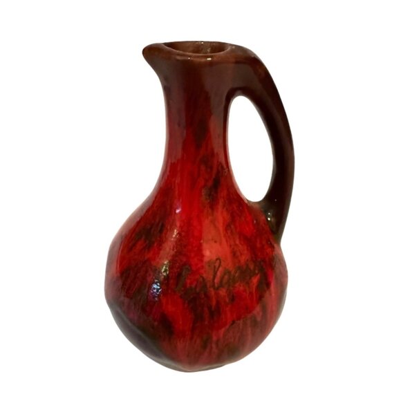 Vintage Red & Brown Ceramic Pitcher Vase With Handle Calgary Cananda - Picture 3 of 8